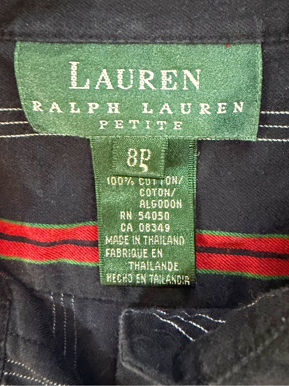 Lauren Ralph Lauren Petite Shirt 8P Navy Red Stripe Monogram Cotton Button Down - Picture 10 of 10